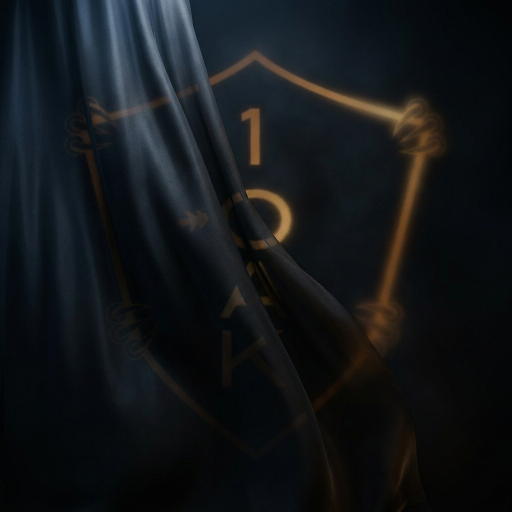 1OAK shield logo behind curtain